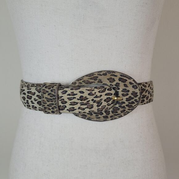 Omega Belt Medium Brown Suede Leopard Print Covered Buckle Waist Statement Boho main image 5